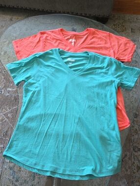 Berne Turquoise and Coral V-Neck Tee Duo
